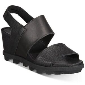 Sorel Joanie II Slingback Leather Wedge Sandals Black Size 9